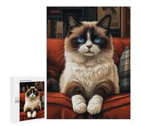 Detailed Ragdoll Cat on Red Couch Jigsaw Puzzle, 500 PCS, for Adults, A Creative Way to Unwind after A Busy Day, for Quiet Evenings