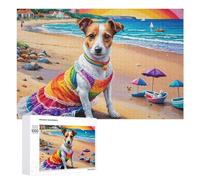 Detailed Rainbow Dog Beach Scene Art Puzzle for Adults, 1000 PCS, A Focused Activity for Patient Adult Puzzlers, for Family Nights