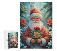 Detailed Santa Claus with Flowers in Winter Jigsaw Puzzle, 300 PCS, for Adults, A Creative Way to Unwind after A Busy Day, for Creative Downtime