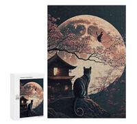 Detailed The Moon Night Cat Japan Jigsaw Puzzle, 300 PCS, for Adults, A Creative Way to Unwind after A Busy Day, for Family Nights