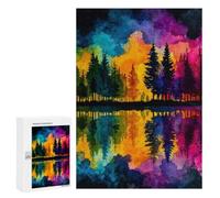 Detailed Vibrant Watercolor Forest Lake Reflection Art Puzzle for Adults, 300 PCS, A Relaxing Challenge for Adult Puzzle Enthusiasts, for Family Fun