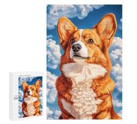 Detailed Welsh Corgi Against Blue Sky Jigsaw Puzzle, 1000 PCS, for Adults, A Creative Way to Unwind after A Busy Day, for Creative Downtime