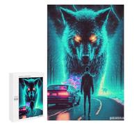 Detailed Wolf Encounter on The Road Art Puzzle for Adults, 1000 PCS, A Satisfying Project for Experienced Puzzlers, for Cosy Nights