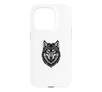 Detailed Wolf Head Line Art Illustration Case for iPhone 15 Pro