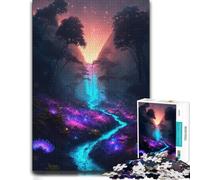 Detailed Wooden Jigsaw, Adults, Illuminated Forest Cascade, 1000 Pieces | Adult Jigsaw Puzzle - quiet indoor hobby for adults over several sessions.