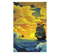 Detailed Wooden Jigsaw Puzzle for Adults, Sailing Ship at Sunset, 1000 PCS