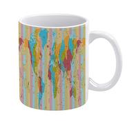 Detailed World Map with Standard Time Zones Colorful Pattern Funny White Ceramic Mug, Novelty Tea Coffee Cup 11 Oz, Gifts for Mom/Daughter/Son/Father on Birthday/Christmas/Anniversary