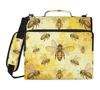 Detailed Yellow Black Honey Bee Art 1.5-Inch 3-Ringing Office Binder Organizer with Strap Waterproof Portable Portfolio for Middle School