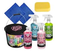 Detailing Addicts 8-Piece Car Cleaning Kit, pH Neutral Cherry Shampoo, Wheel Cleaner, Interior Dressing, Glass Cleaner, 2 Microfibre Cloths, Sponge, 12L Bucket