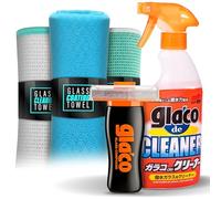 detailmate Car Windscreen Cleaning and Polishing Bundle: Soft99 Glaco de Cleaner Glass Cleaner 400 ml + Soft99 Glaco Glass Compound Roll On 100 ml + 2 x Waffle Cloth Polishing Cloth