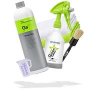 detailmate Green Star Set Car Interior Cleaning: Koch Chemie GreenStar Universal Cleaner 1L, Kwazar Mercury Spray Bottle Green Edition 0.5L Suitable for pH 8-14, 2x Microfibre Cloths, Valet Pro Brush