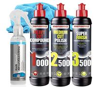 Detailmate Menzerna Car Polish Set: Heavy Cut Compound 1000, Medium Cut Polish 2500, Super Finish 3500, Sonax Brilliant Shine Detailer Microfiber Cloth 40x40cm, 550gsm
