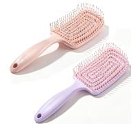 Detangle Hair Brush Set 2 Pack, Curved Vent Brush & Hair Detangler - Easy Detangling Vented Styling Comb for Long Thick Curly Straight Dry Wet Hair(Light Purple & Pink)