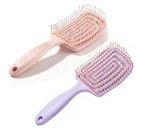 Detangle Hair Brush Set 2 Pack, Curved Vent Brush & Hair Detangler - Easy Detangling Vented Styling Comb for Long Thick Curly Straight Dry Wet Hair(Purple & Pink)