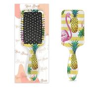 Detangle Hair Brush Women Men Hairbrush Flexible Soft Bristle Paddle Brush(Yellow Striped Pineapple Flamingo)