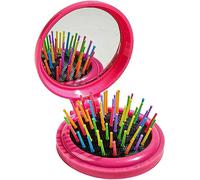 Detangling Hairbrush With Mirror Folding Compact Round Pocket Size Travel Mini Boar Bristle Portable Massage Comb Suitable for Wet Dry Long Short Hair Men Women Girls Kids Hair Styling Tool (Pink)