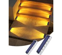 DetarZinLED Solar Lights Outdoor Garden, 2-Pack Waterproof Decking Lights Warm White, 1000mAh Battery & 8-10H Auto Lighting Solar Step Light for Stairs Dock Patio Path Driveway