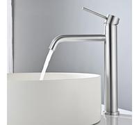 DETBOM Tall Basin Mixer Tap, Single Lever Bathroom Faucet, Adjustable Hot and Cold Basin Taps, Water Saving Aerator Tap, Silver