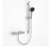 DETBOM Thermostatic Shower Riser Kit 70cm(27.56"), Wall Mounted Shower Slide Bar with 3 Modes Shower Head, 1.5m(56") Shower Hose, Adjustable Shower Head Holder Bar, 304 Stainless Steel Chrome Silver