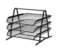 Detectalia Desk and Document Organiser Tray 3 Levels Black. A4 Folder, Desk Pedestal, File Cabinets, Computer Desk, Drawer Organiser, Black Metal Mesh Material