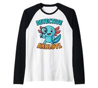 Detective Axolotl Blue Kawaii Spy Secret Agent Costume Boys Raglan Baseball Tee