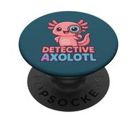 Detective Axolotl Kawaii Pink Spy Secret Agent Costume Girls PopSockets Adhesive PopGrip