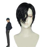 Detective Conan Akai Shuuichi Black Short Cosplay Wig with Black Curly Bangs Halloween Party Carnival Wigs Pelucas
