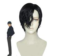 Detective Conan Akai Shuuichi Black Short Cosplay Wig with Black Curly Bangs Halloween Party Carnival Wigs Pelucas