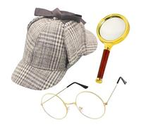Detective Costume Accessories - Complete Cosplay Dress-Up Set with Hat, Glasses, and Magnifying Glass for Kids and Adults, Halloween, Christmas, Stage Performance, Party, Theatrical Shows 11 inches