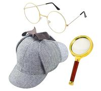 Detective Costume Accessories Set - Detective Cosplay Props | Cosplay Costume Accessories, Hat Glasses Magnifying Glass for Adults Kids Stage Performance Party Halloween Christmas
