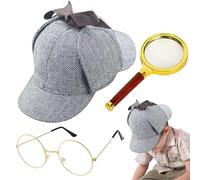 Detective Costume Accessories Set - Fabric PP | Agent Costume Accessories Including Hat Glasses Magnifying Glass | Kids Secret Service Costumme | Fancy Dress Kit For Role Play Props, Playroom Study