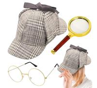 Detective Costume Accessories Set - Role Play for Hat Glasses Magnifying, Glass Kids with Boys Girls and Adults, Fun Dress-Up for Themed Parties Stage Performances, Easy Wear Use Brown, Gray