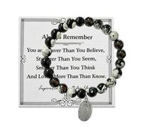 Detective Gift Fingerprint Bracelet with 8mm Black White Volcanic Agate Beads,Detective Bracelet Always Remember Inspirational Card & Blue Box, Police Detective Retirement,Detective Christmas Gift, 5