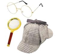 Detective Outfit Accessories - Detective Role Play Prop Set for Adults - Hat Glasses Magnifying Glass, Cosplay Accessories for Kids Adults Halloween Christmas Stage Performance Party Theatrical Perfor