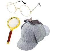 Detective Outfit Accessories Set | Detective Halloween Role Play for Kids - Hat Glasses Magnifying Glass for Kids Adults Cosplay Theatrical Stage Performance Themed Party Birthday Halloween