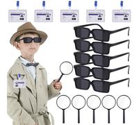 Detective Party Favors, 15pcs Detective Set Eyeglasses Magnifying Glasses Name Tag Secret Agent Kid Detective Game Toy Kit Escape Room Party Favors