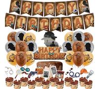 Detective Party Supplies - Happy Birthday Banner, Cupcake Toppers, Cake Topper, Balloons for 1920s Detective Party
