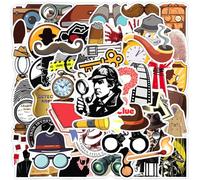 Detective Stickers 50 Pcs Waterproof Funny Secret Agent Sticker for Laptop Skateboard Water Bottle Scrapbook Car Bike Motorcycle Guitar Luggage,Vinyl Cartoon Spy Decals for Teens Girls Kids