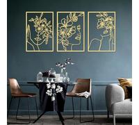 DETENE 3 Pieces Golden Metal Wall Decor Minimalist Abstract Metal Wall Art Modern Woman Line Art Decor Single Line Art Décor for Living Room Bedroom Bathroom Kitchen Office