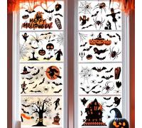 Detene 84 Pcs Halloween Decorations Window Clings，Halloween Window Decals - PVC Double-Sided Removable Decals for Indoor & Outdoor，Spiders, Bats, Pumpkins, Ghosts & More for Parties, Home & School