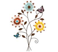 Detene Metal Sunflower Wall Decor with Butterfly 3D Colorful Outdoor Wall Art Fence Decorations for Patio Metal Flowers Wall Hanging Ornament for Garden Porch Living Room Balcony Farmhouse (Blue)