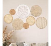 DETENE Set of 8 Rattan Flower Wall Art Above the Bed Boho Boho Flower Wall Hanging Decor for Living Rooms Farmhouse Nursery (White - A)