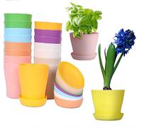 DETENG 16 Pcs Plastic Planters Indoor Flower Plant Pots, Mini Flower Seedlings Nursery Pot/Planter/Flower Pot with Pallet, Modern Decorative Gardening Containers (8 Colors)