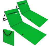 DETEX® 2x Folding Beach Loungers, Outdoor Garden Furniture, Adjustable Backrest, Foldable Sun Bed with Side Pocket, Lightweight Camping Chair with Strap, Picnic Blanket, Camping Mat, Green