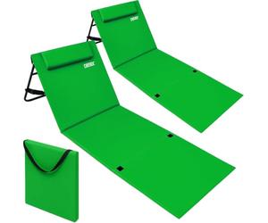 DETEX® 2x Folding Beach Loungers, Outdoor Garden Furniture, Adjustable Backrest, Foldable Sun Bed with Side Pocket, Lightweight Camping Chair with Strap, Picnic Blanket, Camping Mat, Green