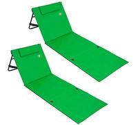 Detex 2x Green Foldable Beach Mat With Padded Backrest Pillow Storage Compartment Adjustable Sunbathing Mat Camping Recliner Deckchair Towel Tubular Steel Strap