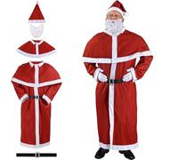 DETEX® 5 Piece Santa Claus Costume Set | Father Christmas Fancy Dress Costume Outfit Adult Size M - XXL | Santa Suit Men Women Father Xmas Outfits Beard Belt Hat Cape Coat