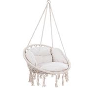 Detex Boho Hanging Chair, 60Cm Diameter, 150Kg Capacity, 360 Swing Hammock Rocking Chair With 2 Chair Cushions, Cream