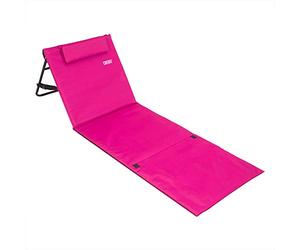 Detex® Folding Beach Lounger With Adjustable Backrest | Lightly Padded Foldable Sun Bed With Side Pocket | Cushion Shoulder Strap | Weatherproof Beach Mat Lounger Pink