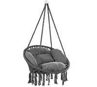 DETEX® Boho Hanging Chair | 60cm Diameter | 150kg Capacity | 360° Swing | Weatherproof Garden Furniture | Room Decor | Girls Bedroom Accessories Hammock Rocking Chair with 2 Cushions Anthracite Grey
